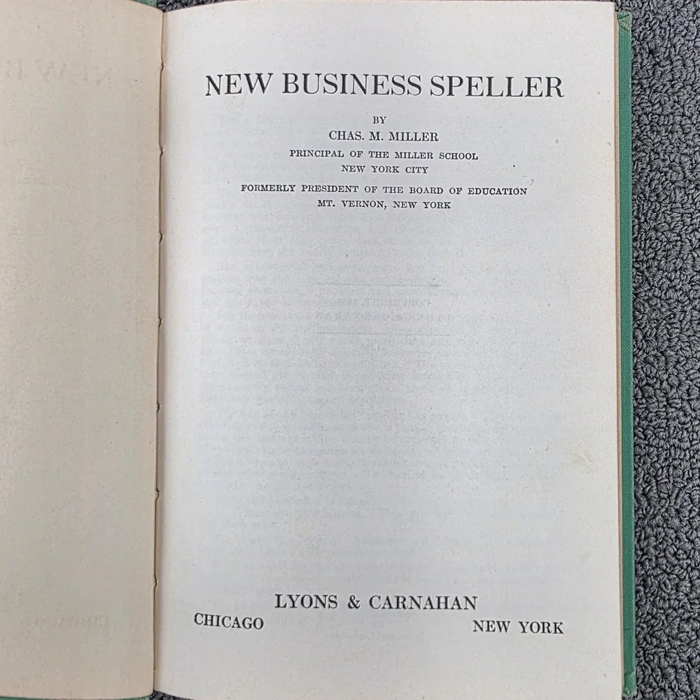 New Business Speller Book Lyons and Carnahan Green Vintage 1938 Hardcover
